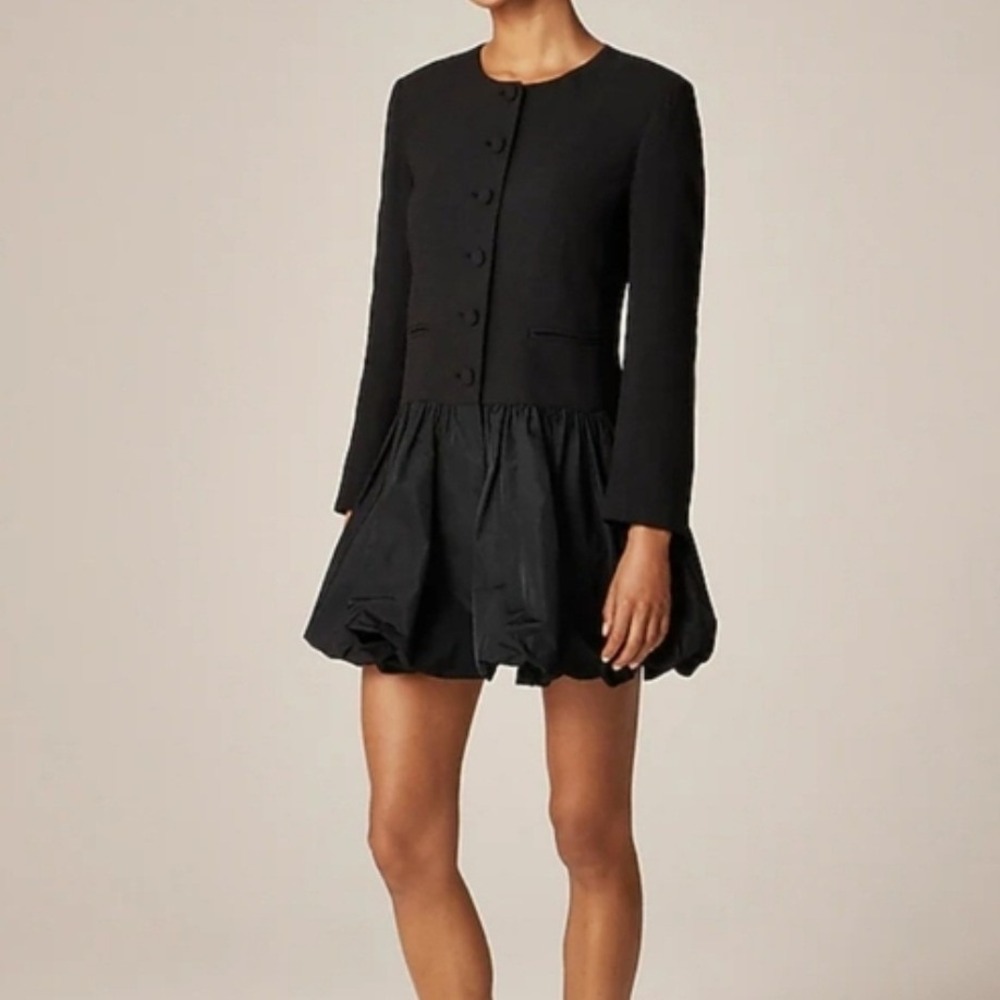 J Crew Lady Jacket Mixy Mini Dress Black Crepe Taffeta Bubble Hem Medium 8